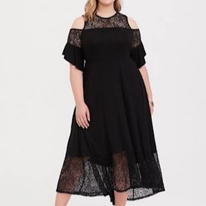 Black Jersey Lace Skater Dress